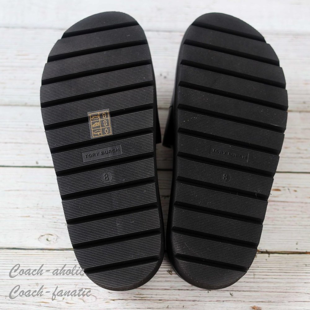 NIB Tory Burch Everly Anatomic Lug Nappa Leather Slide Sandal Size 8 in Black - Picture 7 of 10